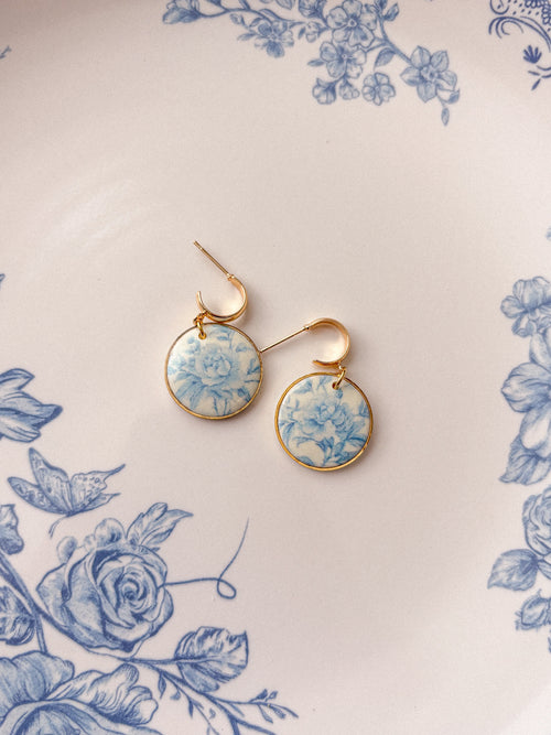 Blue Floral Circle Earrings