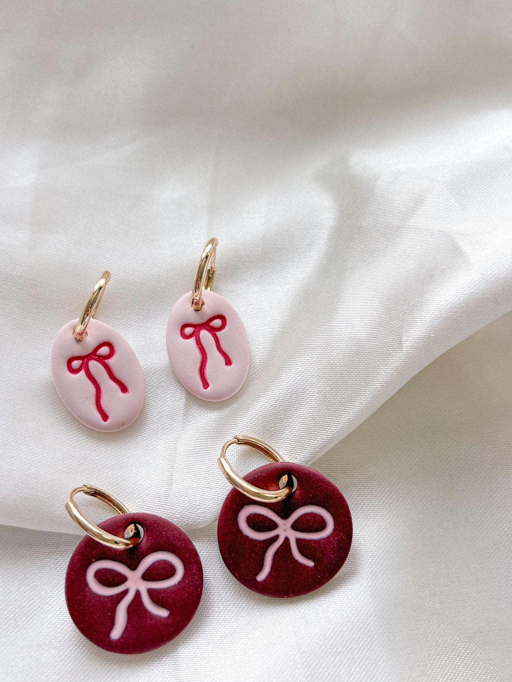 Burgundy Bow Pendant Earrings
