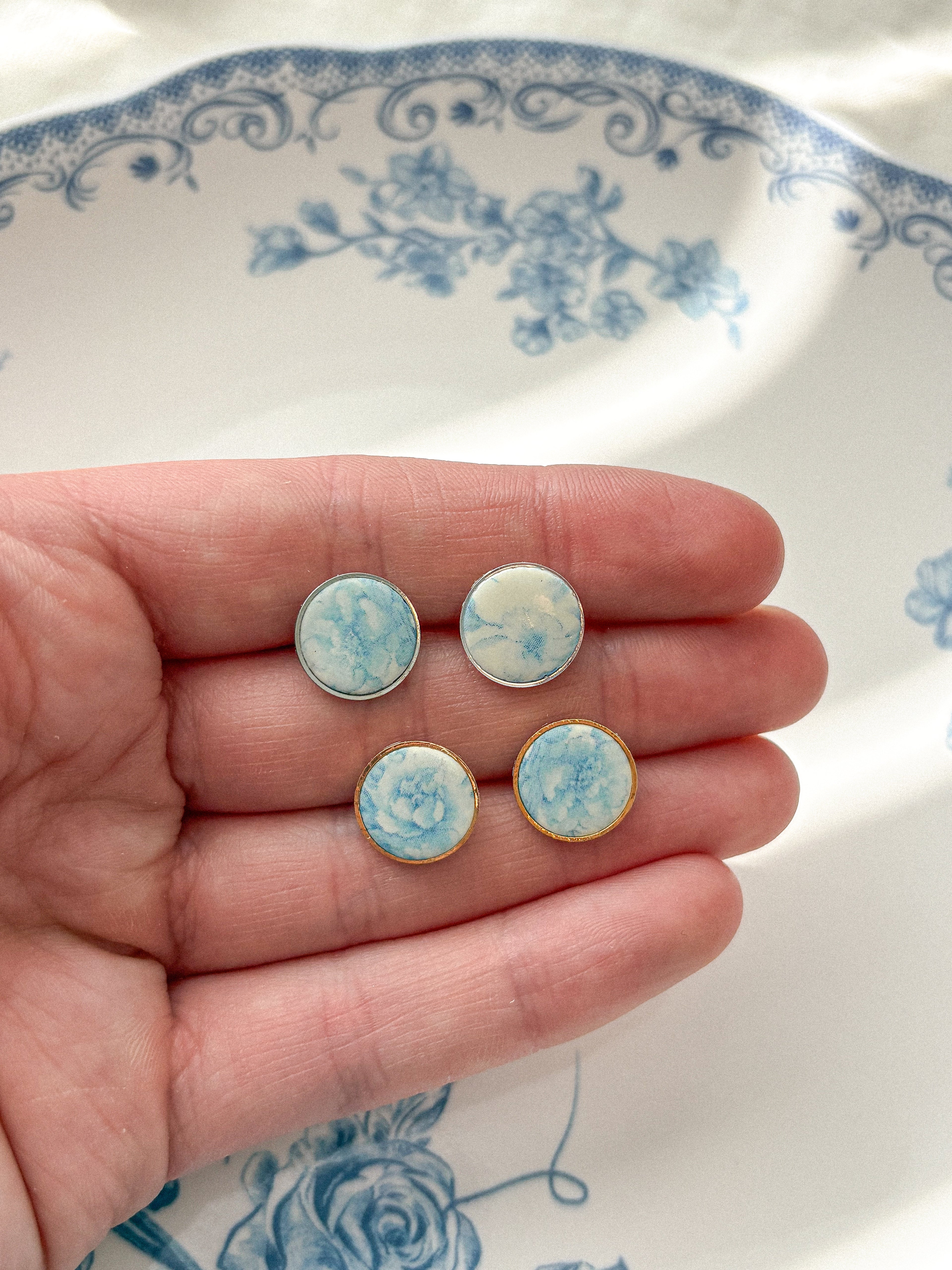 Blue Floral Stud Earrings
