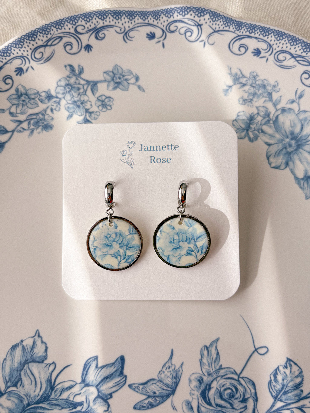 Blue Floral Circle Earrings