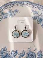 Blue Floral Circle Earrings