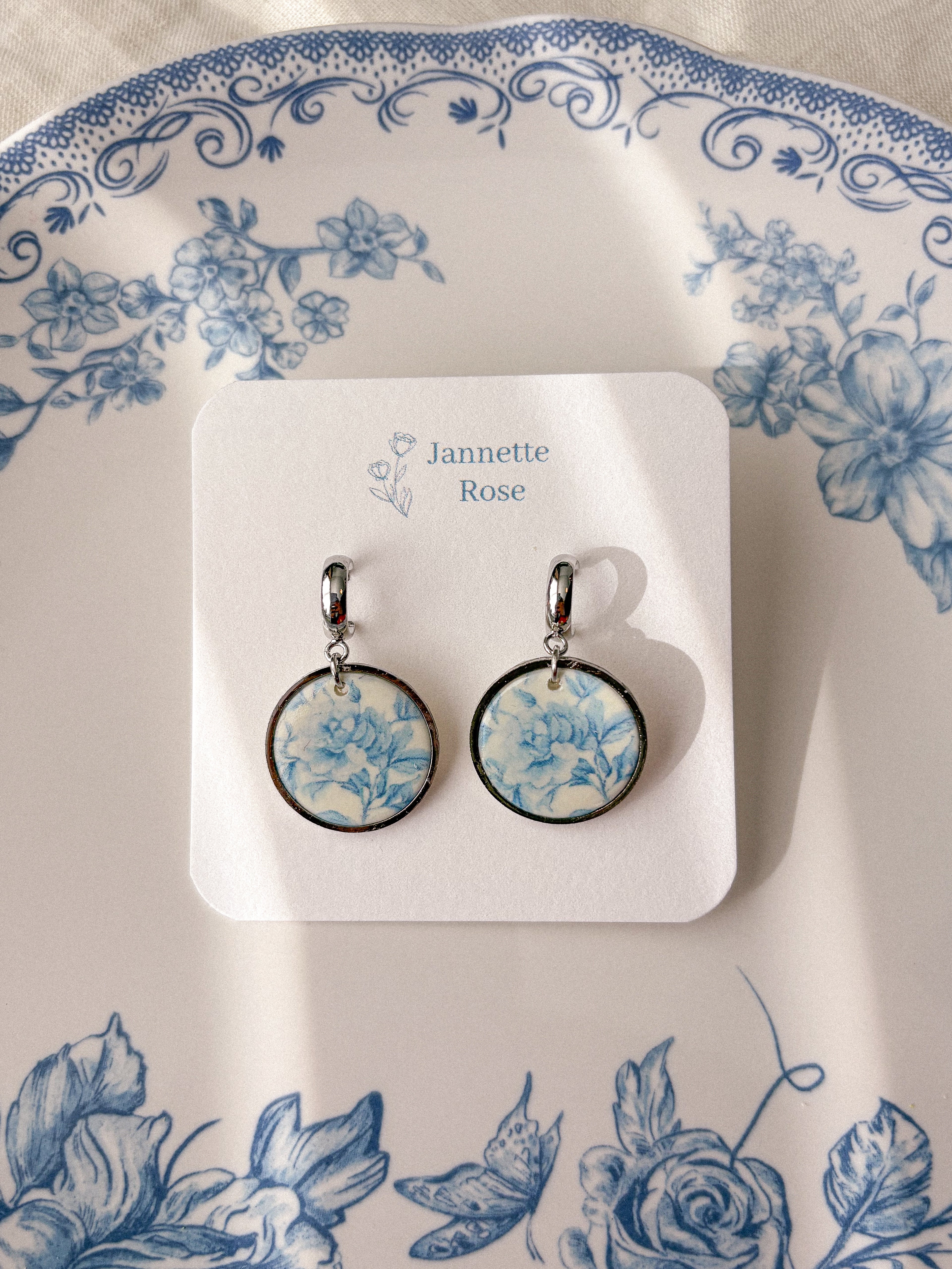 Blue Floral Circle Earrings
