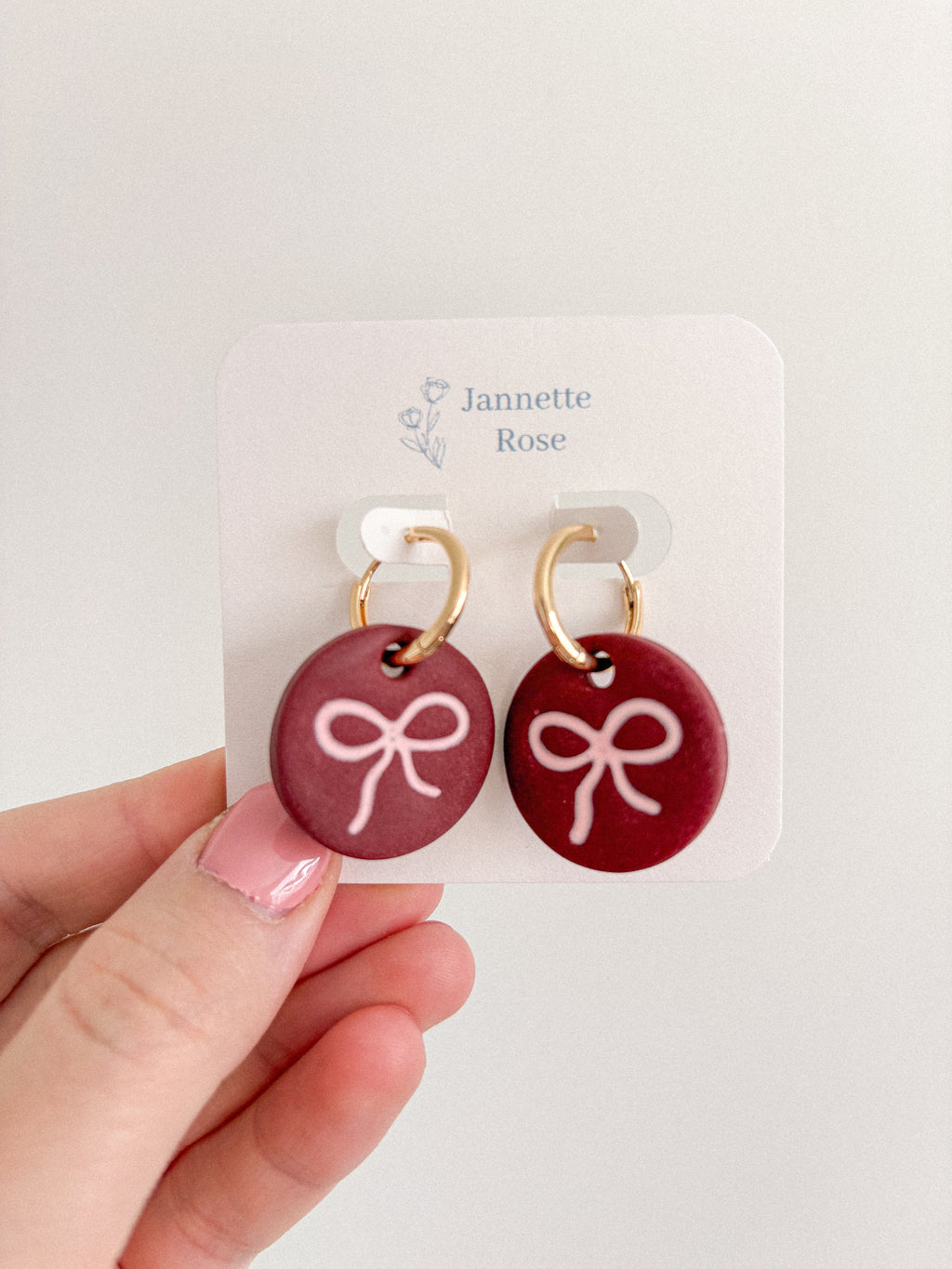 Burgundy Bow Pendant Earrings