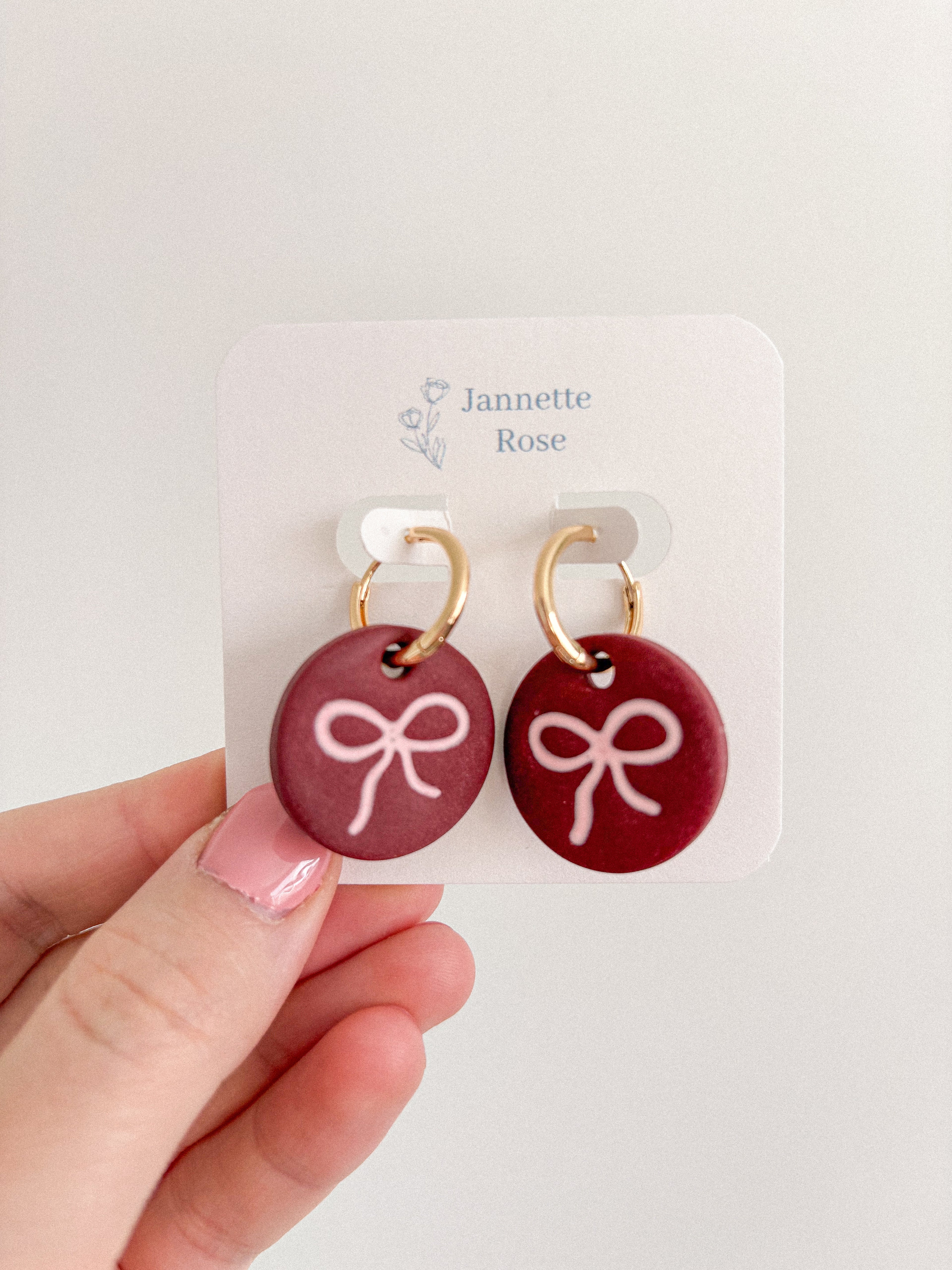 Burgundy Bow Pendant Earrings