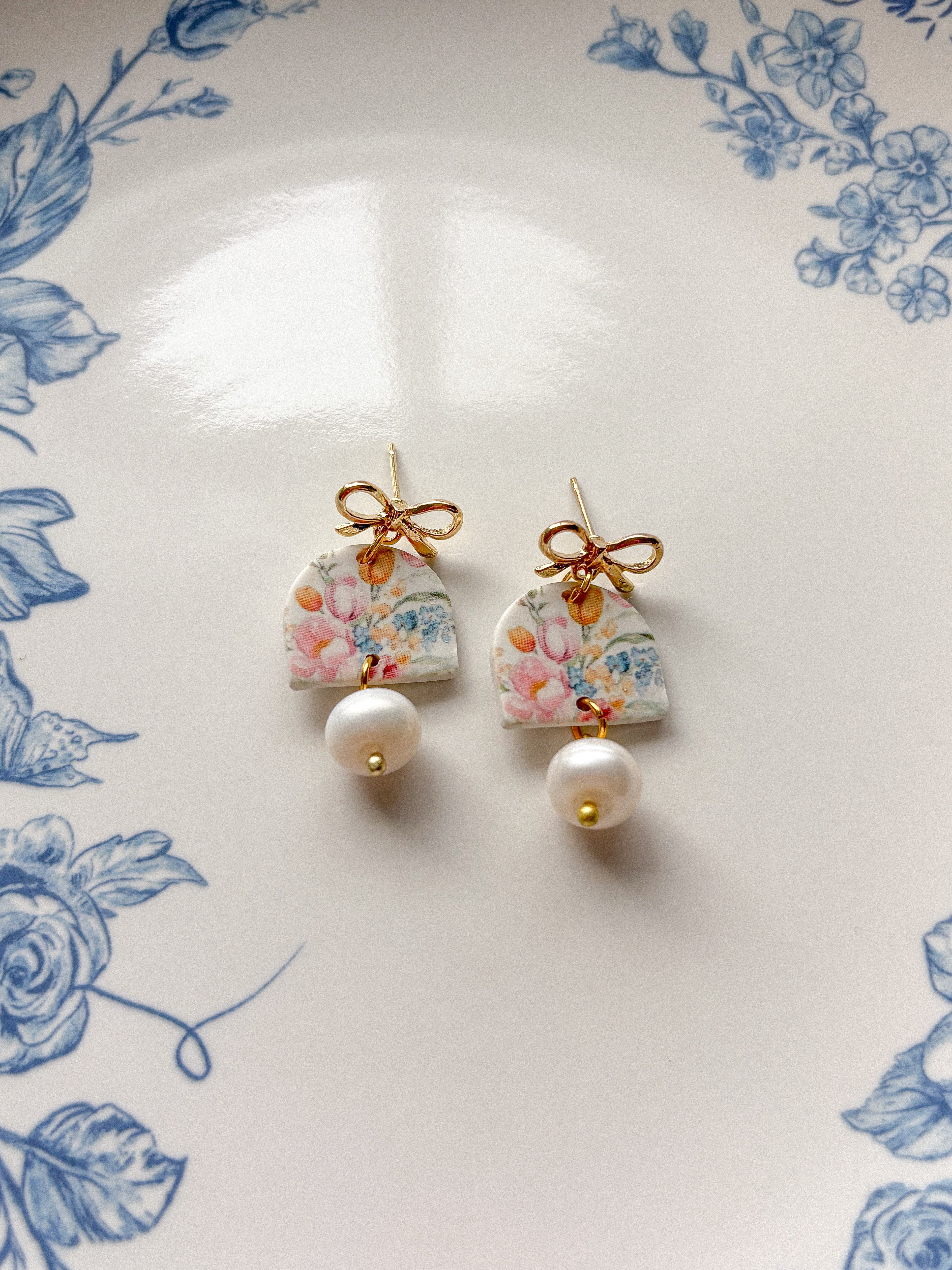 Bow + Pearl Dangle Earrings