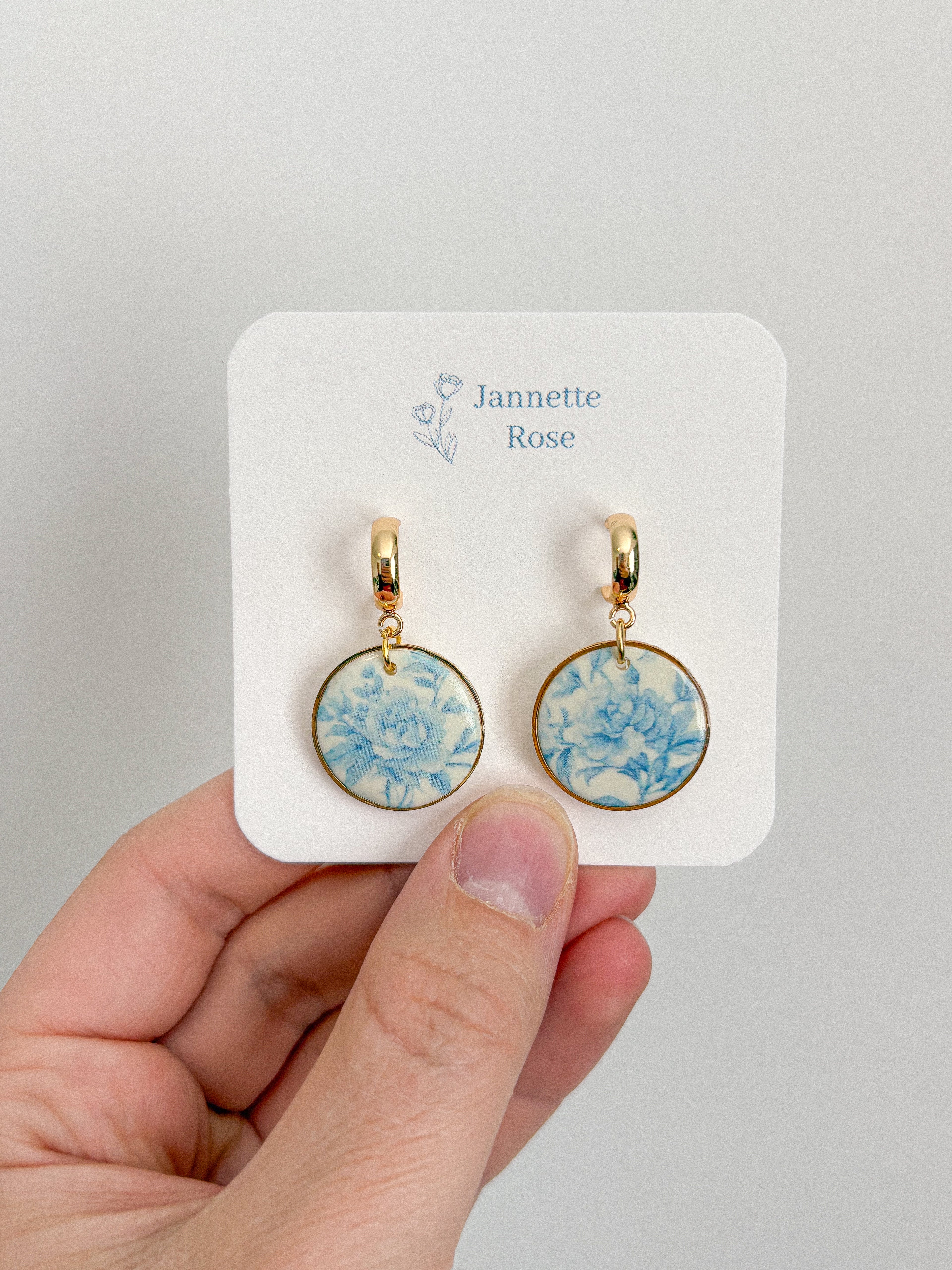 Blue Floral Circle Earrings