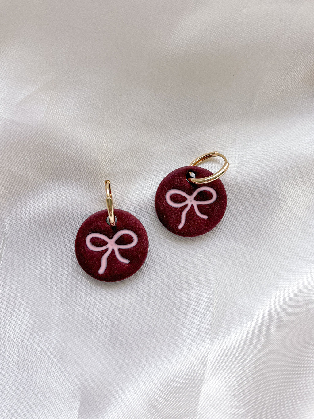 Burgundy Bow Pendant Earrings
