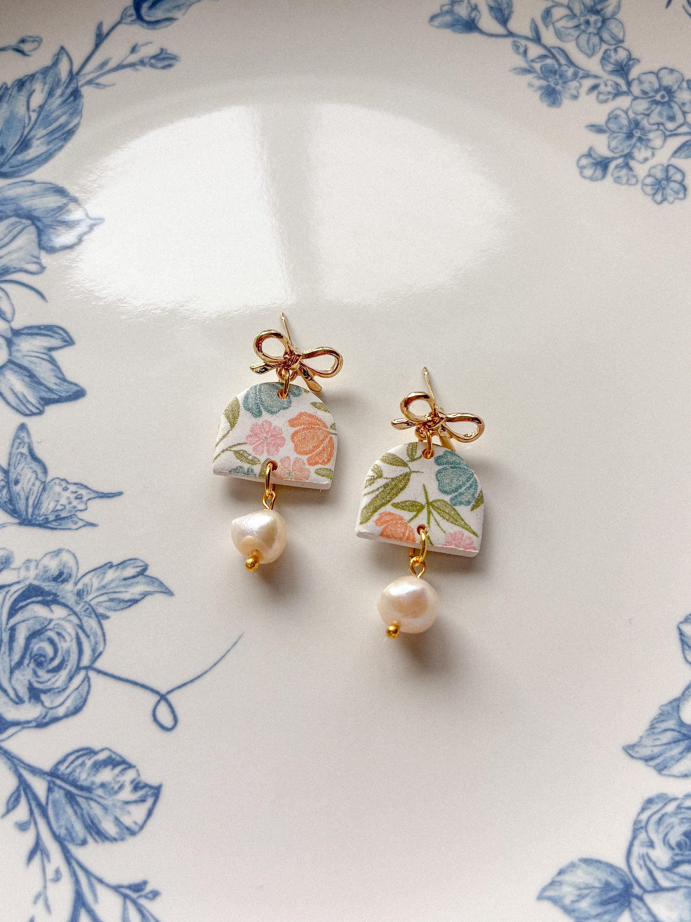 Bow + Pearl Dangle Earrings