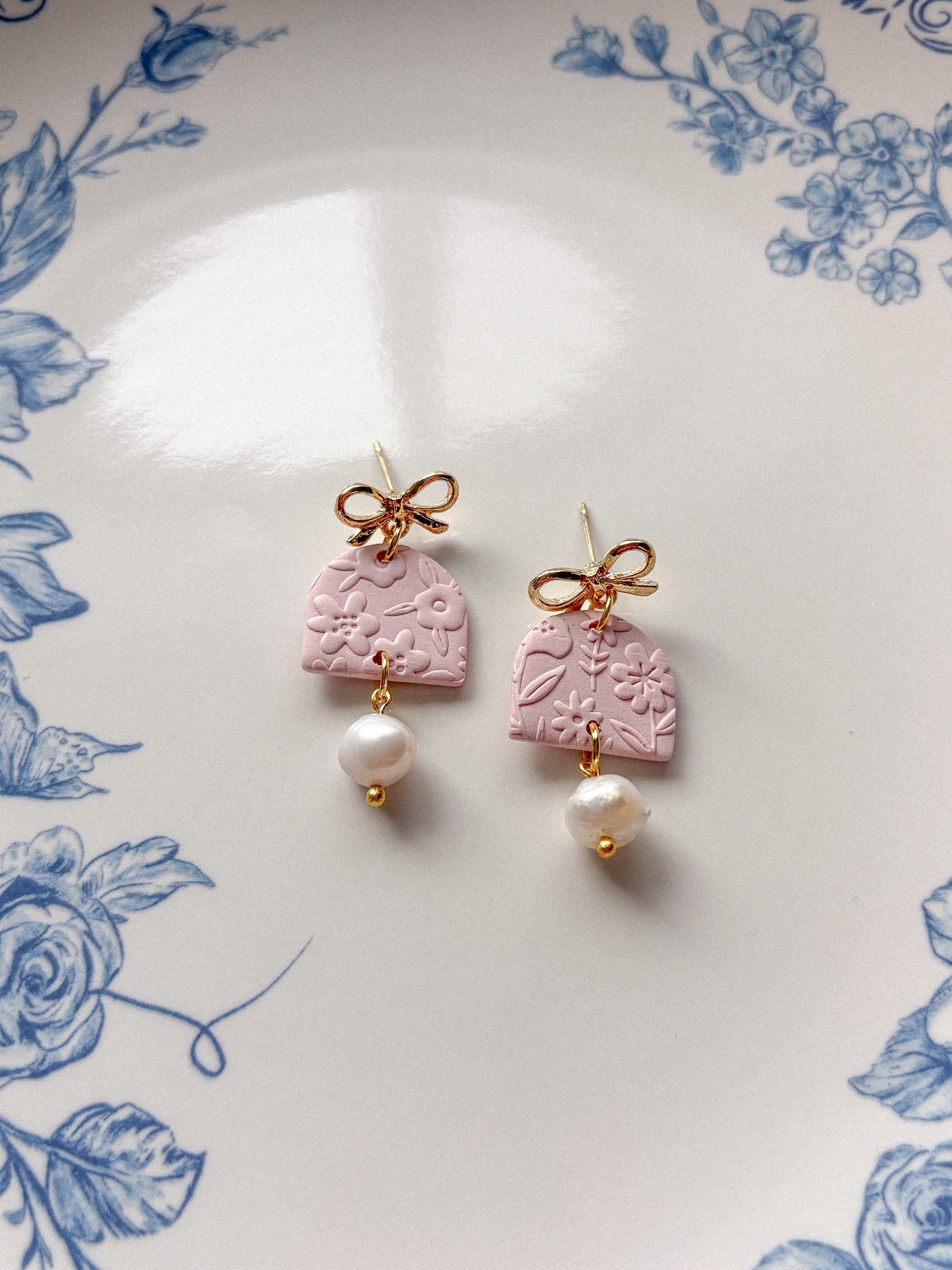 Bow + Pearl Dangle Earrings