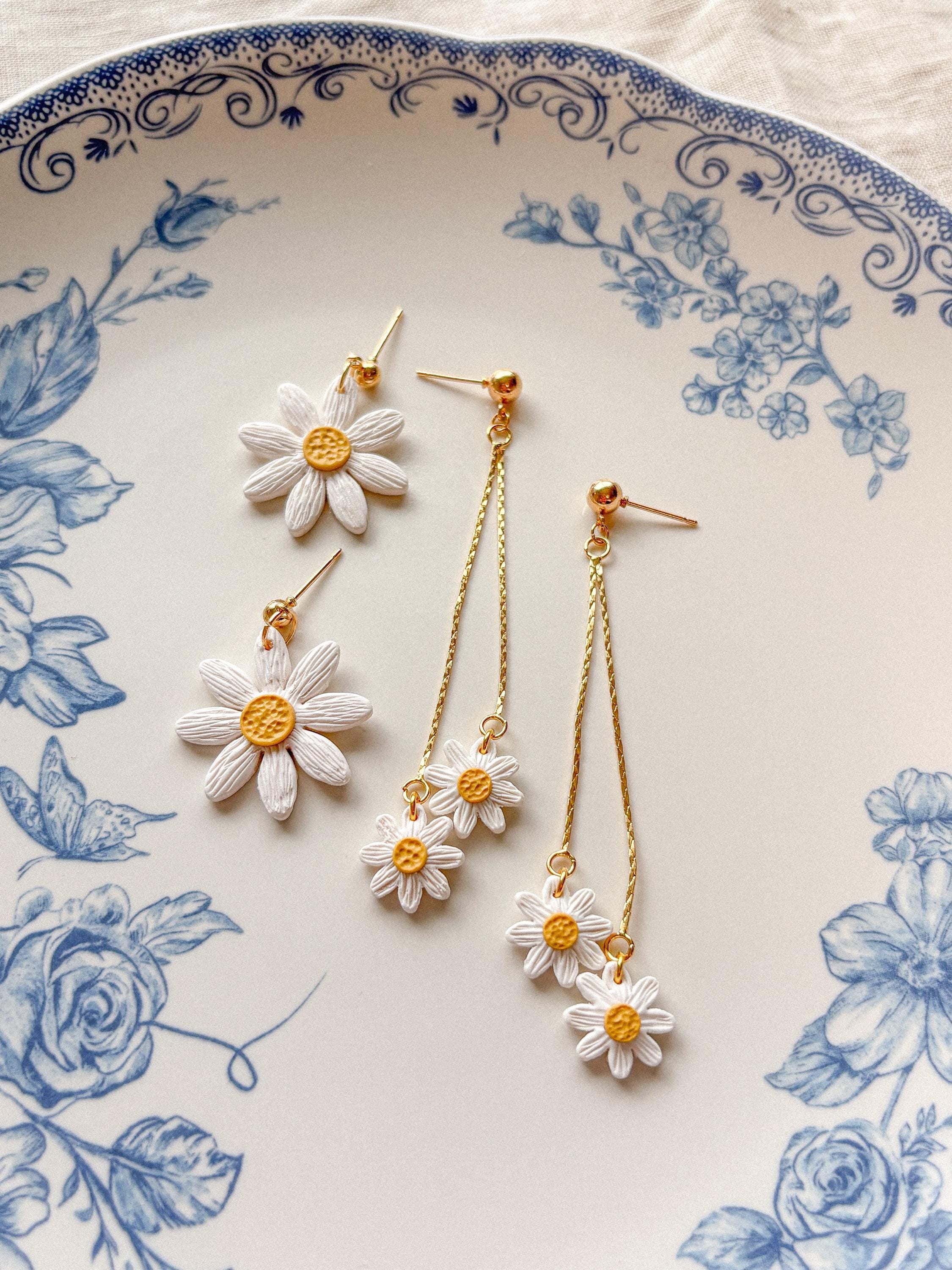 Long Daisy Dangle Earrings
