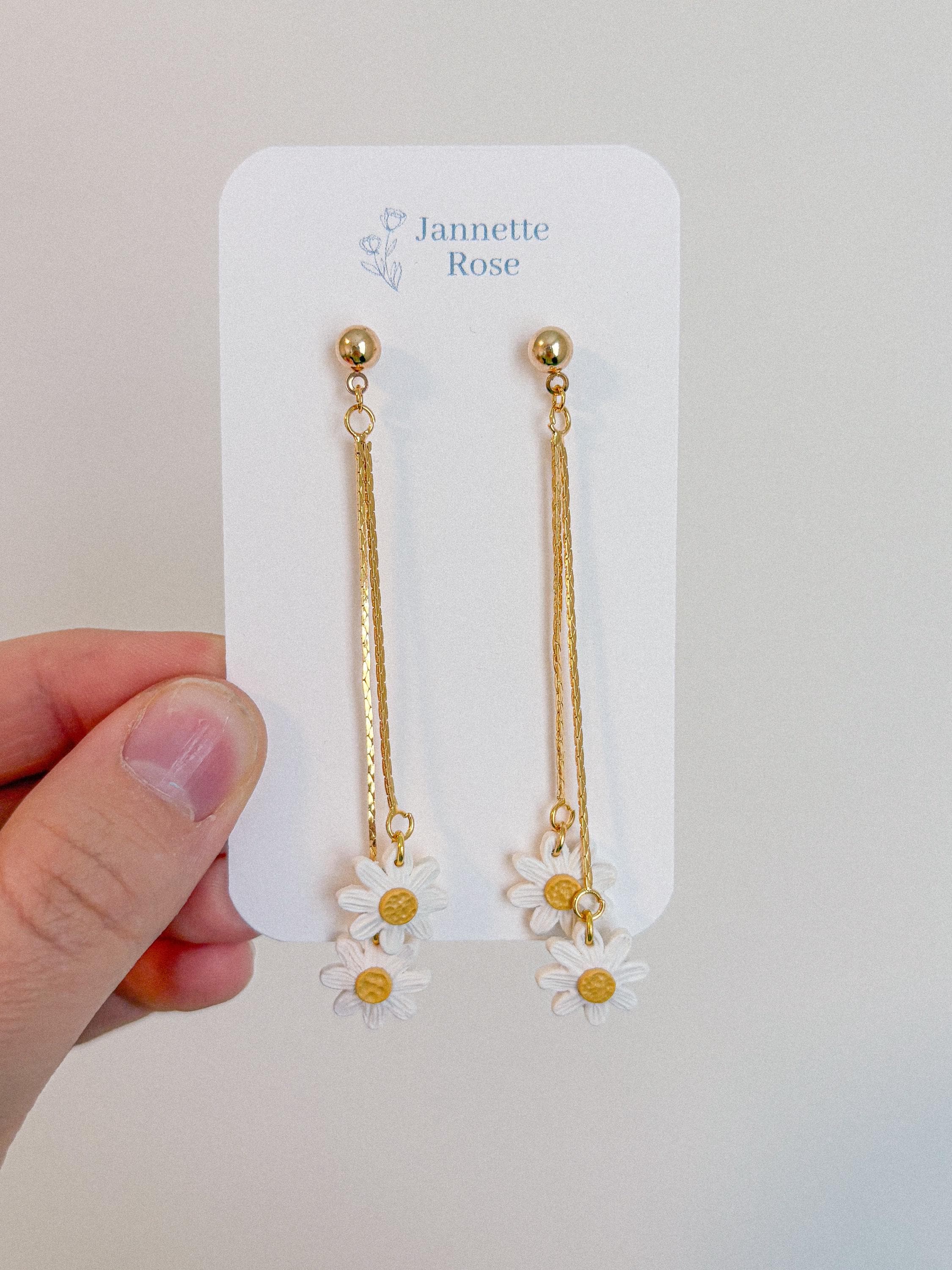 Long Daisy Dangle Earrings